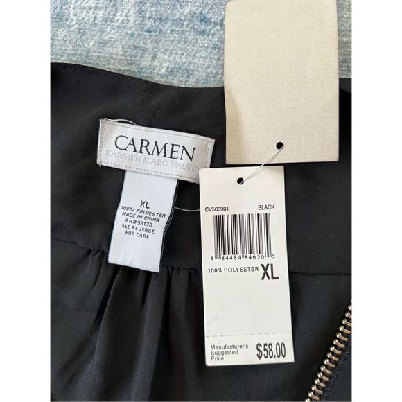 NWT! Carmen Marc Valvo Black Zip Neck Long Sleeve Blouse XL - Picture 3 of 5